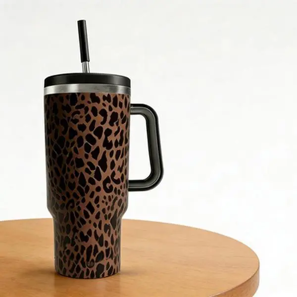 Leopard Print Insulated Mug with Straw Keeps Drinks Warm for 6+ Hours Perfect Valentine's Gift for Coffee Lovers On the Go