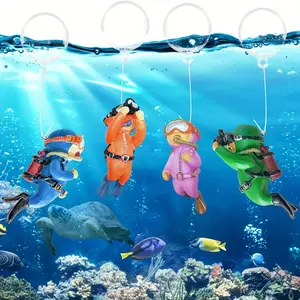 4 Pack Floating Fish Tank Decorations, Cute Little Diver Aquarium Decoration, Cartoon Fish Playmate with Floating Device