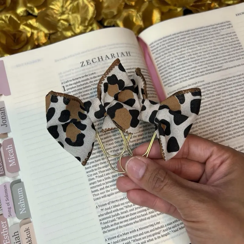 Cheetah Print Bible Bow Bookmark-Bookmark Clips