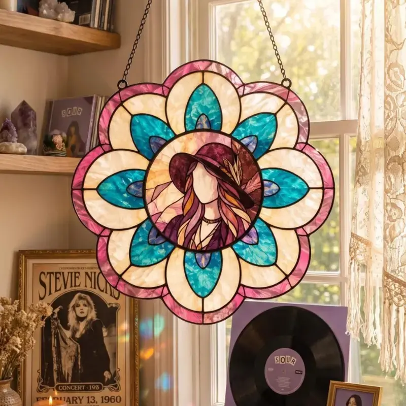 Floral Window Hanging Acrylic Suncatcher Concert Vibe Decor Aesthetic Daisy Chain Inspired Ornament Bohemia Room Decor Crystal Light Catcher Housewarming Gift Unique Home Wall Window Accessories Retro Floral Suncatcher