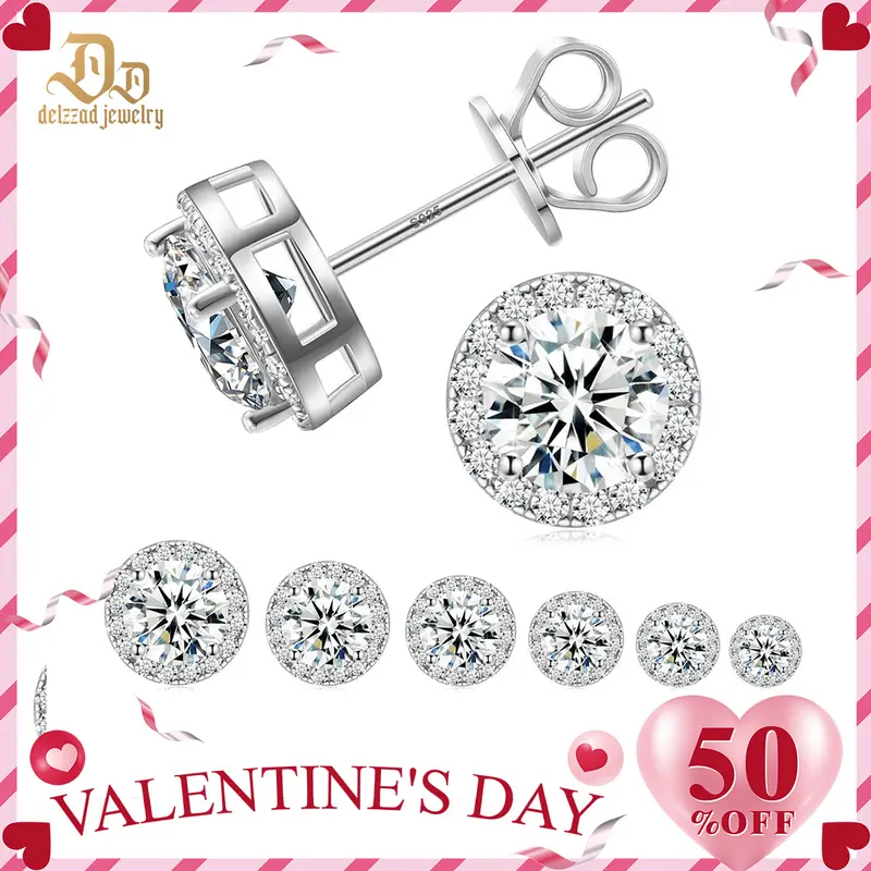 Delzzad 18k Gold-Plated Halo Stud Earrings Lab-Created Moissanite Earring S925 Sterling Silver Moissanite Jewelry Perfect Birthday Mother’s Day Christmas Gift for Men Women Wedding Set