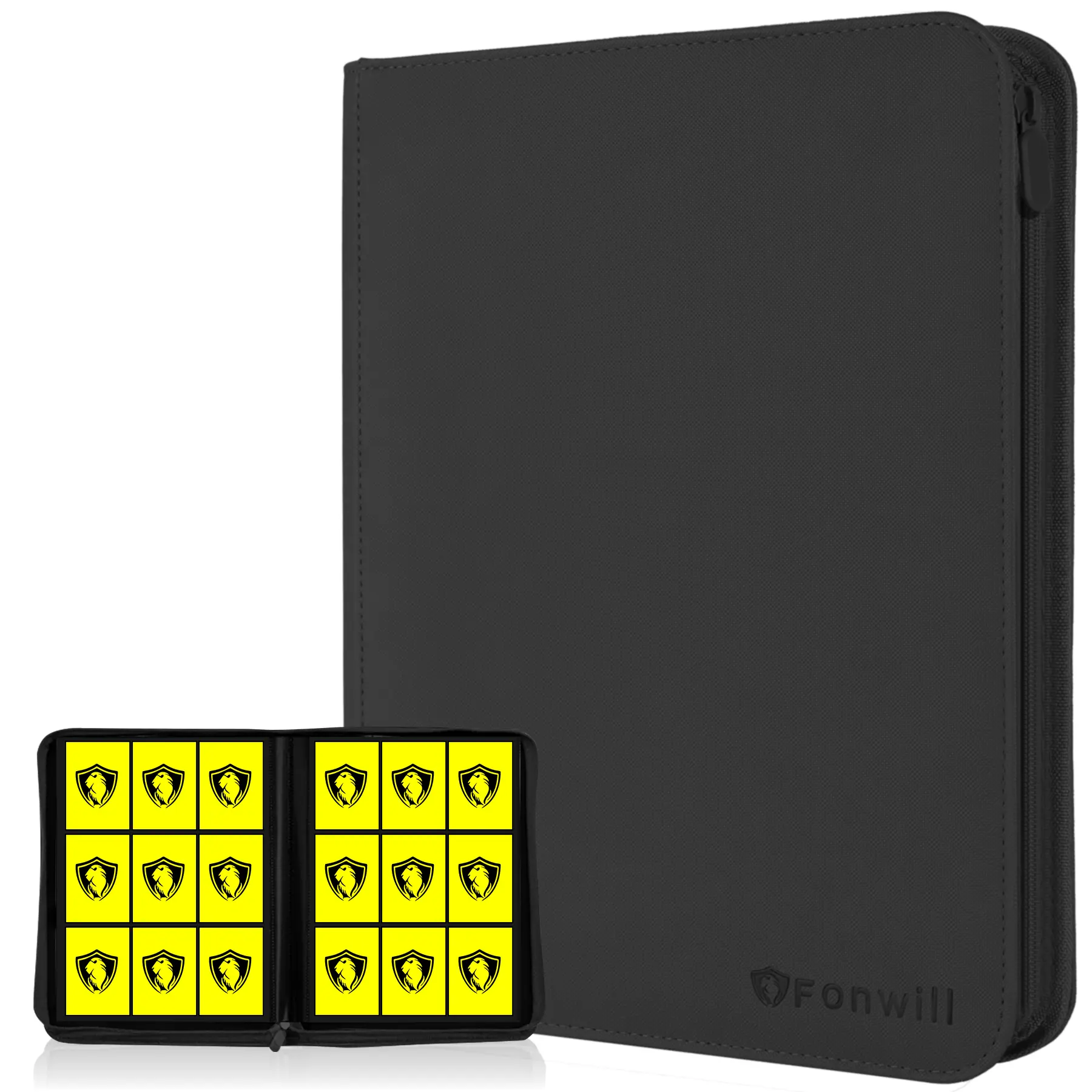 Fonwill 9 Pocket Card Binder for Trading Cards Holds 360 Cards Side Loading PU Leather Binder for Pkmn Sports & MTG Cards