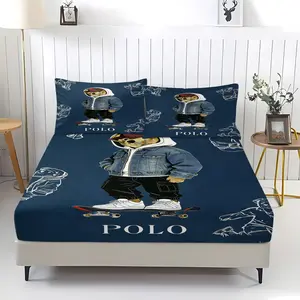 Teddy Bear Pattern Bed Sheet, Comfortable Printed Pattern, Includes 1 Bed Sheet and 2 Pillowcases, Comfortable Bedding, Non slip Dust Cover Suitable for Bedroom and Guest Room, Suitable as a Gift for Children or Adults