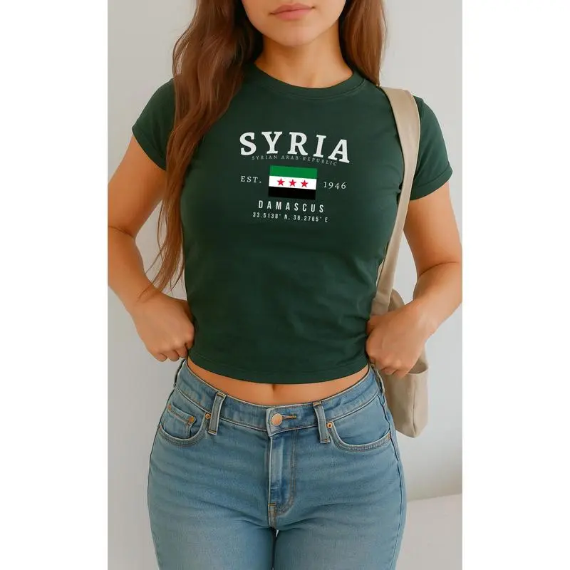 Syria Baby Tee, Syria Y2K , Vintage Damascus Flag Shirt, Middle Eastern Aesthetic Tee, Syrian Pride Baby tee for Women
