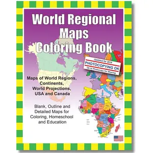 World Regional Maps Coloring Book: Maps of World Regions, Continents, World Projections, USA and Canada