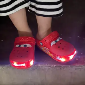 Lightning Mcqueen Shoes Led Lighted Car Anime Shoes Animation Beach Sandal Waterproof Hole Bottom Boys Gir Birthdayl Gift #TH2