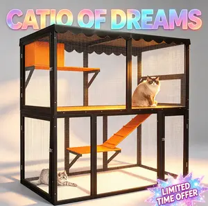 Wooden Catio Outdoor Cat Enclosure Large Cat House for Mulitiple Cats Walk ,Indoor 4 Tier Cat Enclosures House , Outdoor Cat Catio with Waterproof Cover,Ramp