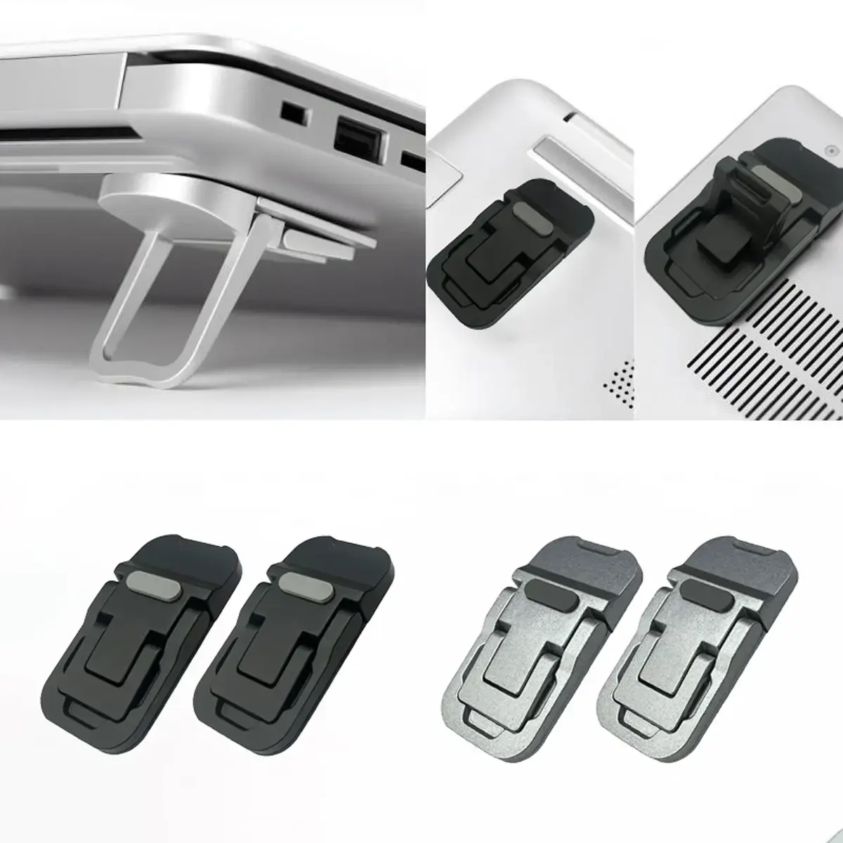 2pcs Large Zinc Alloy Foldable Laptop Stand, Portable Keyboard Riser with 2 Adjustable Angles, Invisible Self-Adhesive Design