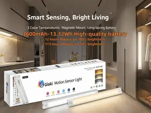 GIAKI 3600mAh  Under Cabinet Light 2 pack, Motion sensor Light, 12h -113h Always bright，Perfect for kitchens, bedrooms,, tool sheds, porches, staircases, garages, camping, patio awnings, wardrobes, storage cabinets,display shelves