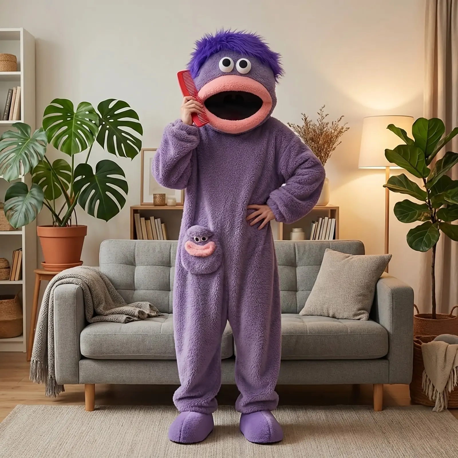 Cute Onesie Set, Soft Flannel Pajama Nightwear Pjs with Hat, Funny Big Mouth Monster Design, 3-Piece Set for Home & Party Fun, Homewear, Loungewear, Sleepwear Homewear Clothes, Party Gift Loungewear