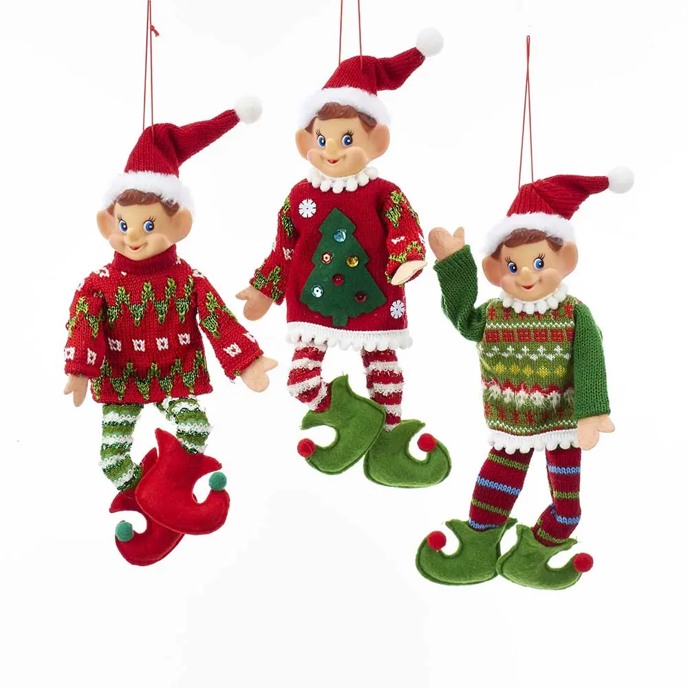 11" Christmas Elf Ornaments – Set of 3 Assorted Festive Holiday Decorations