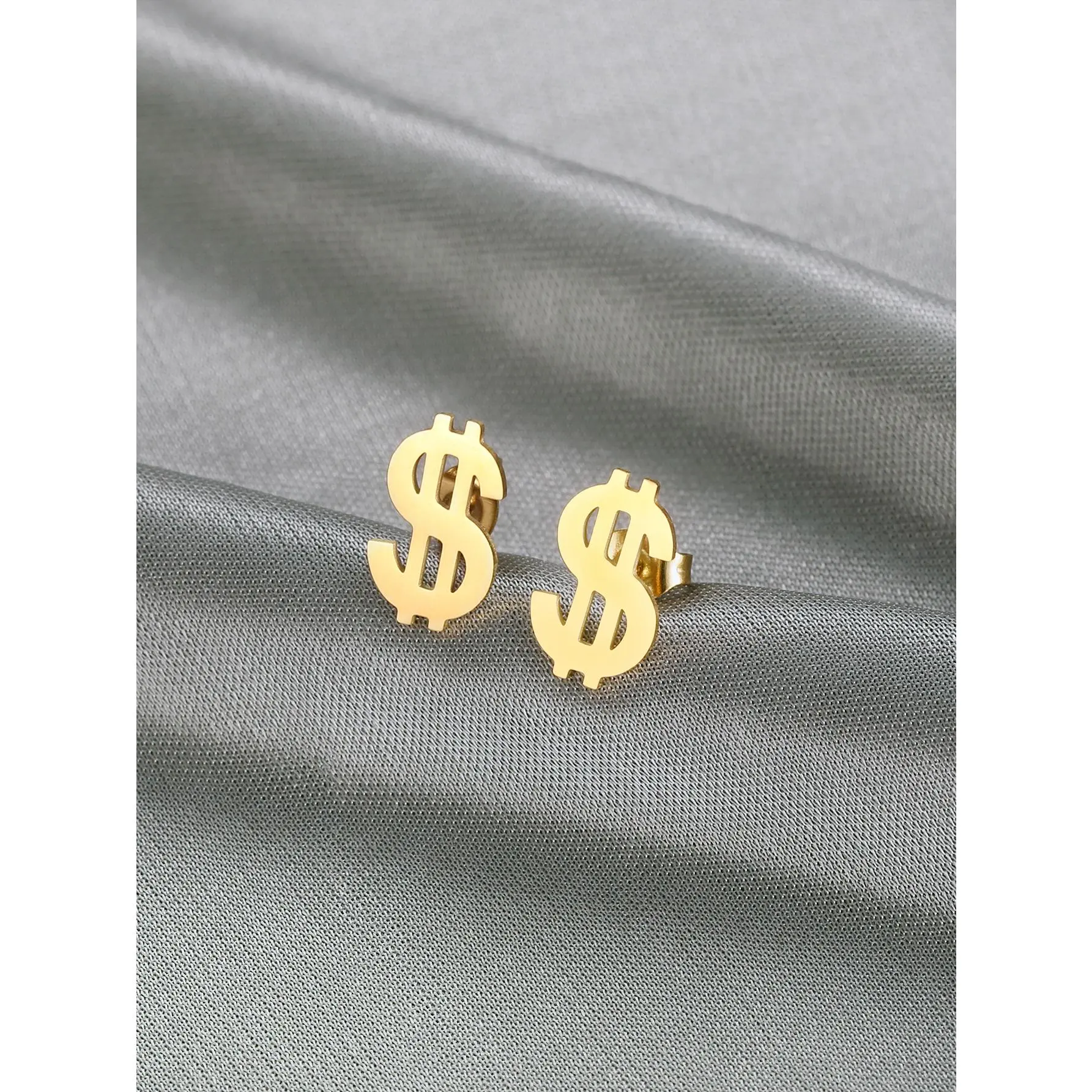 Unisex Coin-Style Dollar Sign Stud Earrings Set - Gold-Tone Hardware, Simple Stylish Luxury Money Symbol Elegant Fashion Costume Jewelry, Gold Earrings Set, Dollar Sign Earrings
