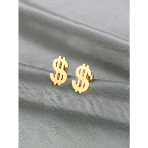 Unisex Coin-Style Dollar Sign Stud Earrings Set - Gold-Tone Hardware, Simple Stylish Luxury Money Symbol Elegant Fashion Costume Jewelry, Gold Earrings Set, Dollar Sign Earrings