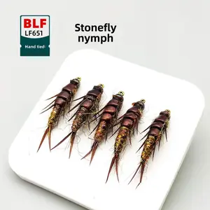 5 stonefly nymphs, artificial lure, fly hook, hand-tied fly hook