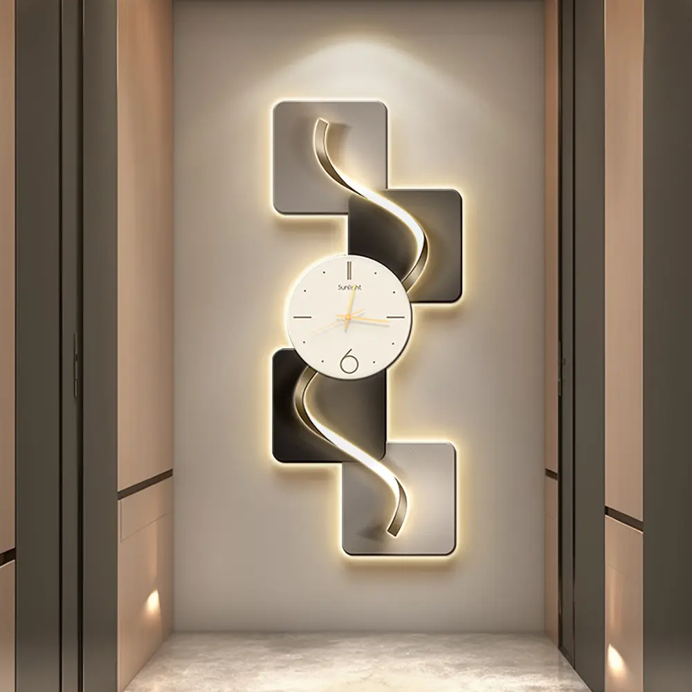 Homary 39.4" Silent MDF LED Analog Decorative Wall Clock - Light Modern Abstract Geometric Design, for Living Room, Entryway, Aesthetic Home Decor, Room Decor,dorm essentials