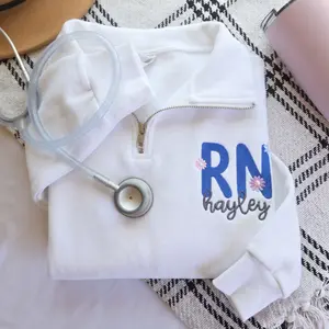 Nurse Custom Quarter Zip Sweatshirt - Floral RN - Custom Embroidered - Personalized - Nursing Graduation - Nurse - RN - Gift for her