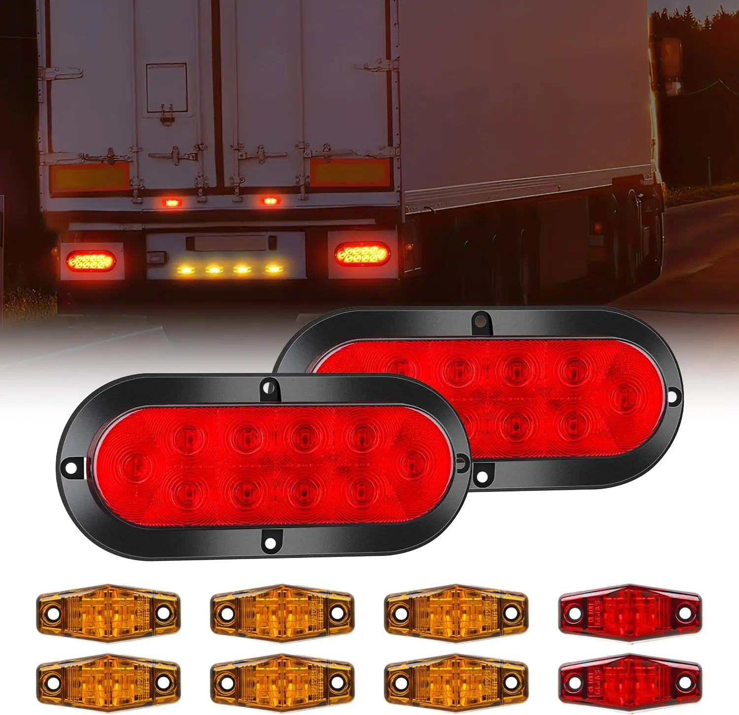 Nilight 6-Inch Oval LED Trailer Rear Light Assembly, 12V Compatible Kit with LED Blinker, Waterproof Surface-Mount Stop Turn Lights, Red Amber Side Markers for Utility Trailers, Boats, Rear Lights