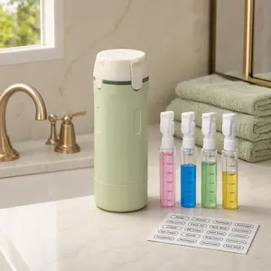 4 in 1 Travel Pump Dispenser Bottle, 30ML 4 Pack Leak-Proof Pump Containers with Measurement Scale & Label Stickers, Portable Bottles for Toiletries, Shower & Travel Use