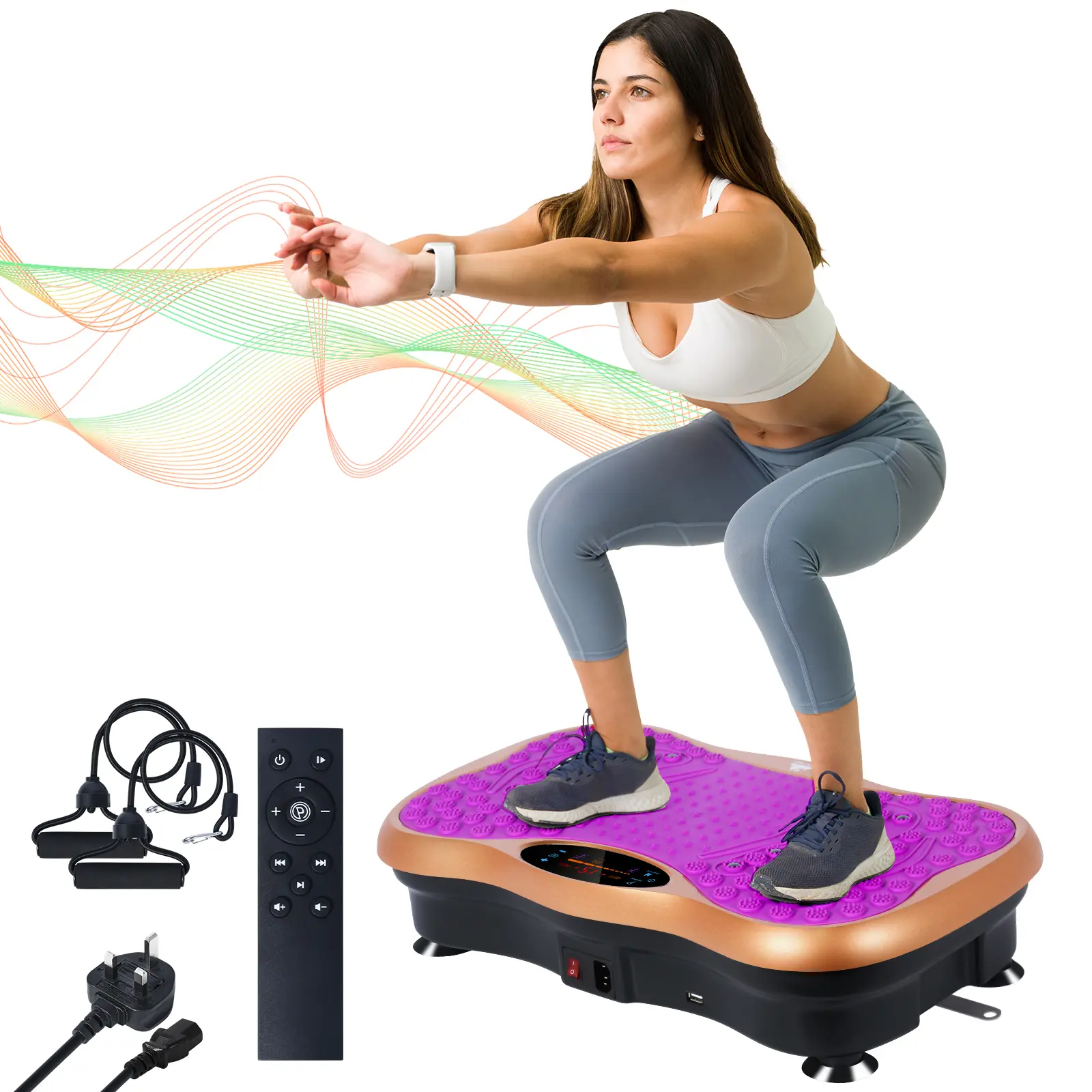 Compact and Quiet Vibration Plate for Home Fitness, Full Body Exercise Platform with Resistance Bands & Bluetooth Speaker - 99 Speeds, 330 Lbs Capacity, Purple, Vibration Plates, Led Display Screen, Resistance Training, Full-Body Vibration Plate