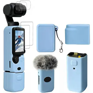 Protective case for DJI Osmo Pocket 3/Xtra Muse camera, soft silicone protective shell, scratch-resistant, slim fit, comes with microphone protective cover and screen protector accessories, suitable for Osmo Pocket 3/Xtra Muse (sky blue)