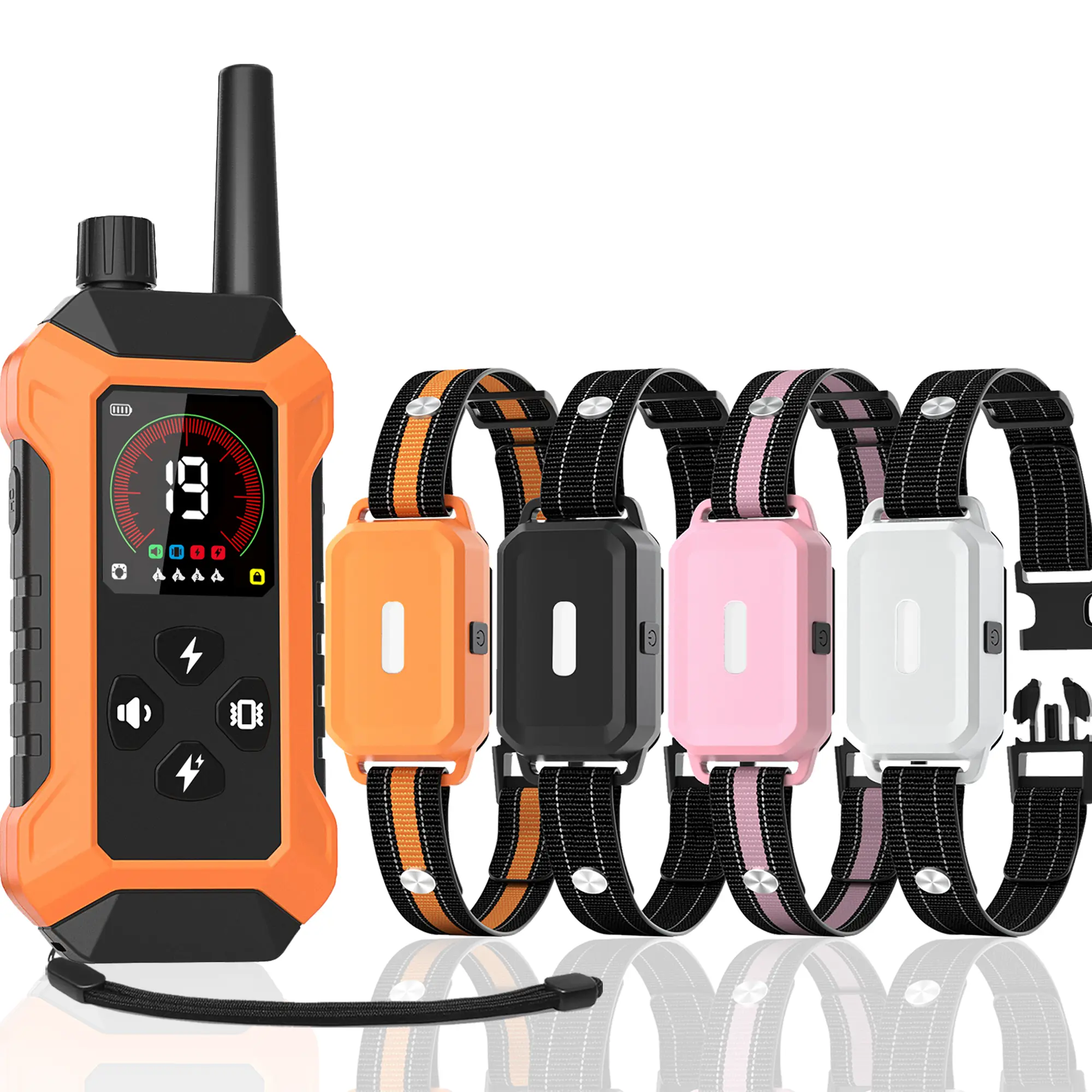 PC32-4 Remote Dog Training Collar for 4 Dogs, Orange Black Pink White Color Set