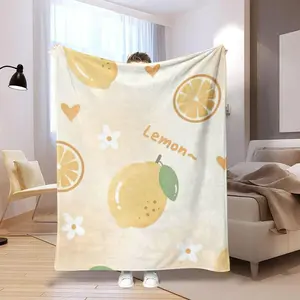 Lemon Pattern Blanket, Floral Print Blanket, Soft Comfortable Throw Blanket, Air-conditioned Room Blanket, Warm Nap Blanket for Home Office Travel Camping, Lightweight Throw Blanket