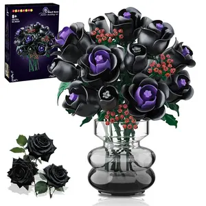HOGOKIDS Flower Bouquet Building Set 330PCS Black Roses Botanical Plants, Decorative Ornaments, Magnetic Blocks for Home, Christmas, Birthday & Valentine’s Gift for Kids & Adults 8+