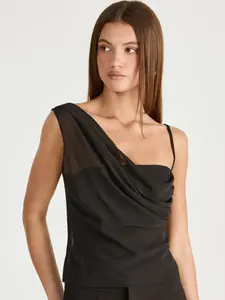 Asymmetric Asymmetrical Shoulder Snowflake Sleeveless Top, Single-Shoulder Thin Strap Design, Side Waist Slimming Fit, Back Zipper Closure