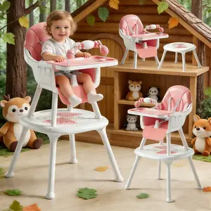 7-in-1 Toddler High Chair with Removable Building Block Table, Adjustable Height Baby High Chair with Double Trays, Toy Bar and PU Cushion