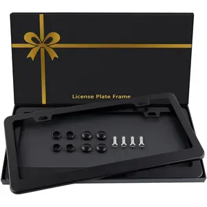 2 Pack Black License Plate Frame Aluminum Matte Front Rear 2 Holes with Screw Cap Screw Washer universal car license plate frame