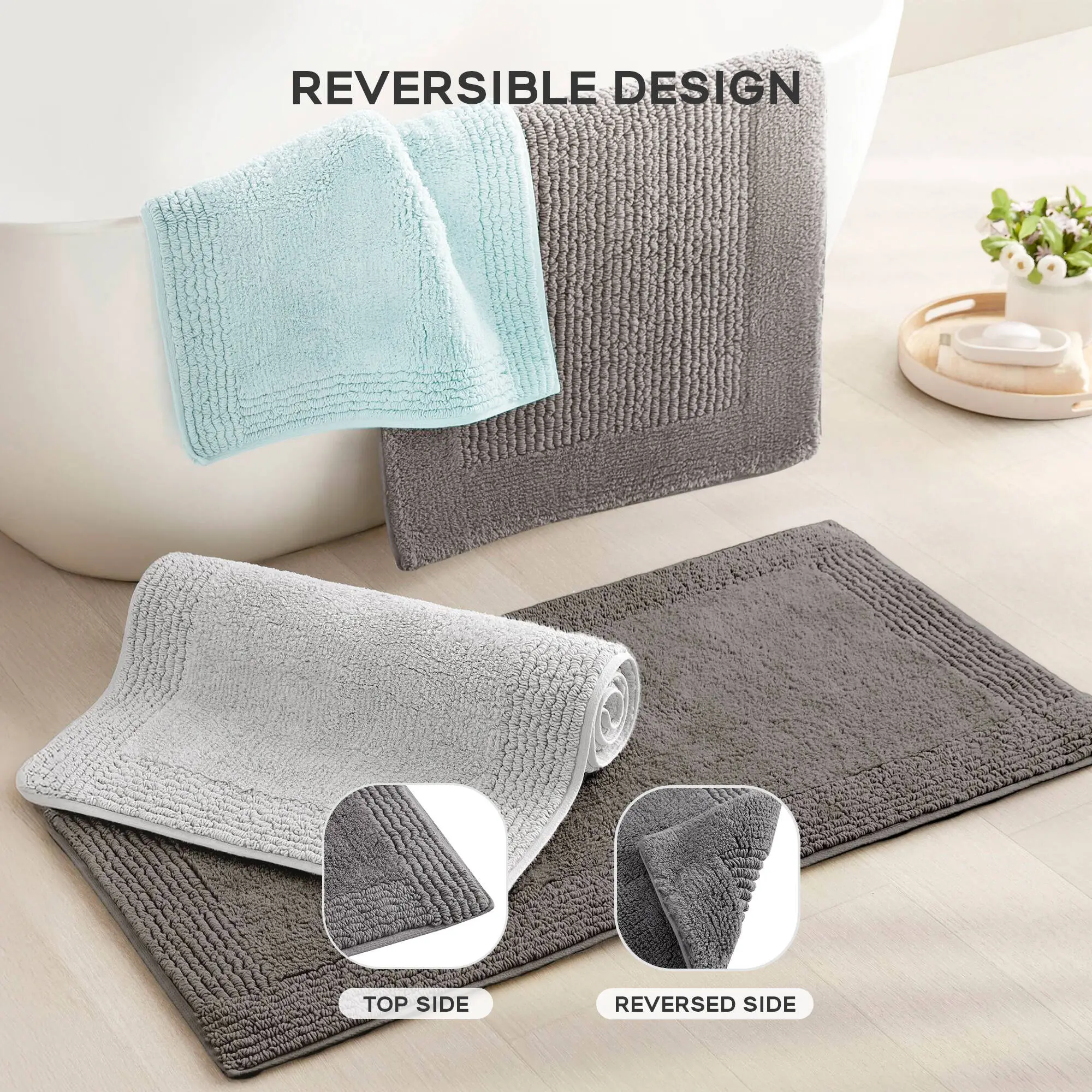 Splendor Reversible Cotton Tufted Bathroom Rug-3000 GSM Hotel Quality Luxurious Plush High Pile Bath Mat Absorbent, Quick Dry, Shower Room Décor Collection Luxe