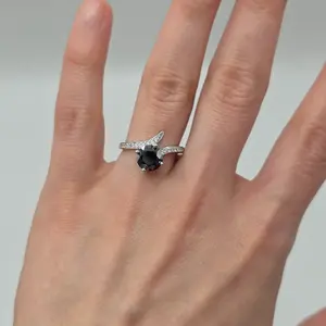 Size 8 Adjustable Moissanite Ring Black Stone Sterling Silver 2ct