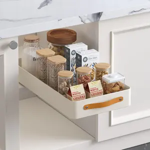 Slide Out Under Sink Cabinet Organizer – Adhesive Stainless Steel Pull Out Drawer, Drainage Tray Rack for Bathroom, Kitchen, Pantry, No Drill Slide Out Pantry Shelves (1 Pack)