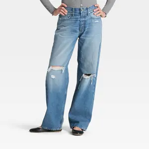 Women's Mid-Rise 90's Baggy Denim Jeans - Universal Thread Medium Wash Destroy 12 Women's Mid-Rise 90's Baggy Denim Jeans - Universal Thread Medium Wash Destroy 12