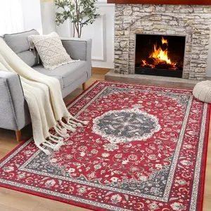Lochas Boho Tribal Rug, Non-Slip Machine Washable Low Pile Carpet for Living Room, Soft Non-Shedding Floor Mat