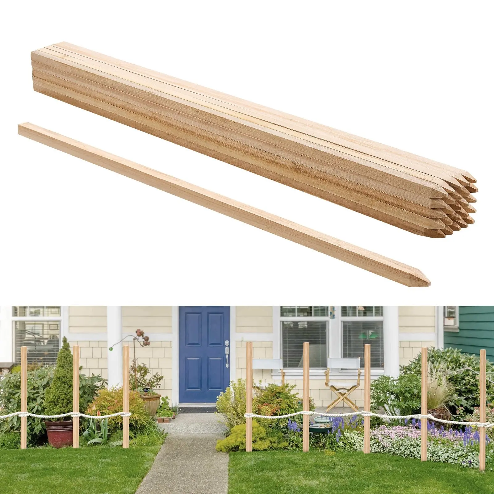 Wooden Garden Stakes Set, 25 Pieces, 48x0.75x0.75 Inch, Survey Grading Stakes, Ground Stakes With Sharp Point, Fir Wood Plant Support Stakes, Sign Posts For Silt Fence, Backyard Boundaries, Baselines, Lawn Landscaping And Marking