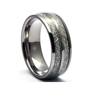 The Ranger Tungsten Wedding Ring with Meteorite Inlay, 6mm & 8mm Unisex Dome Band with Shiny Finish and Comfort Fit