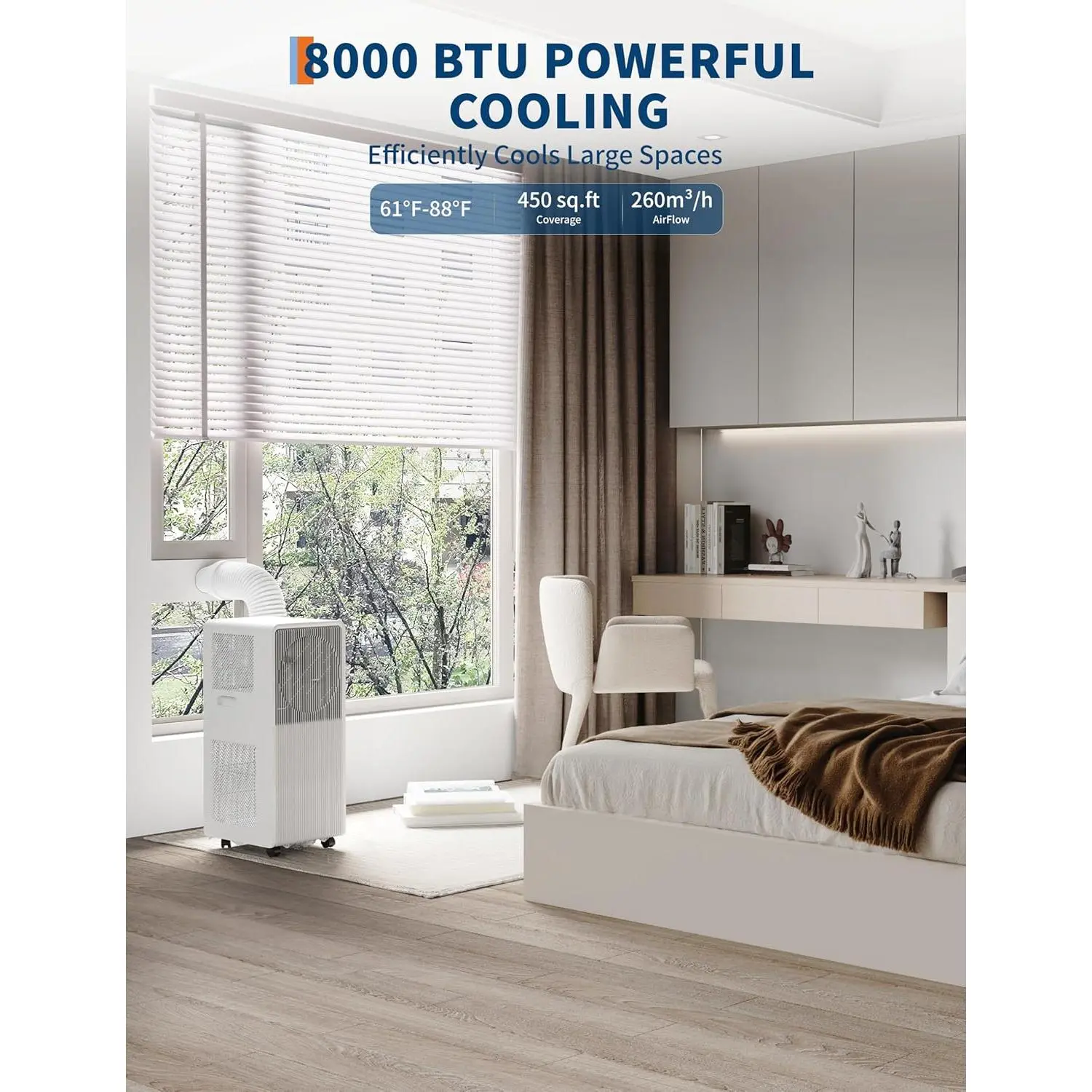 White Powerful 8000 BTU Portable Air Conditioner with Remote Control ...