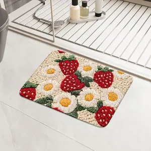 Strawberry Pattern Bath Mat, Non-slip Soft Absorbent Bathroom Mat, Decorative Carpet for Home Bathroom Living Room Cozy Bath Mat, Cute Bath Mat