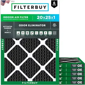 Filterbuy 20x25x1 Air Filter (6-Pack), Pleated MERV 8 Odor Eliminator HVAC AC Furnace Air Filters (Actual Size: 19.50 x 24.50 x 0.75 Inches)