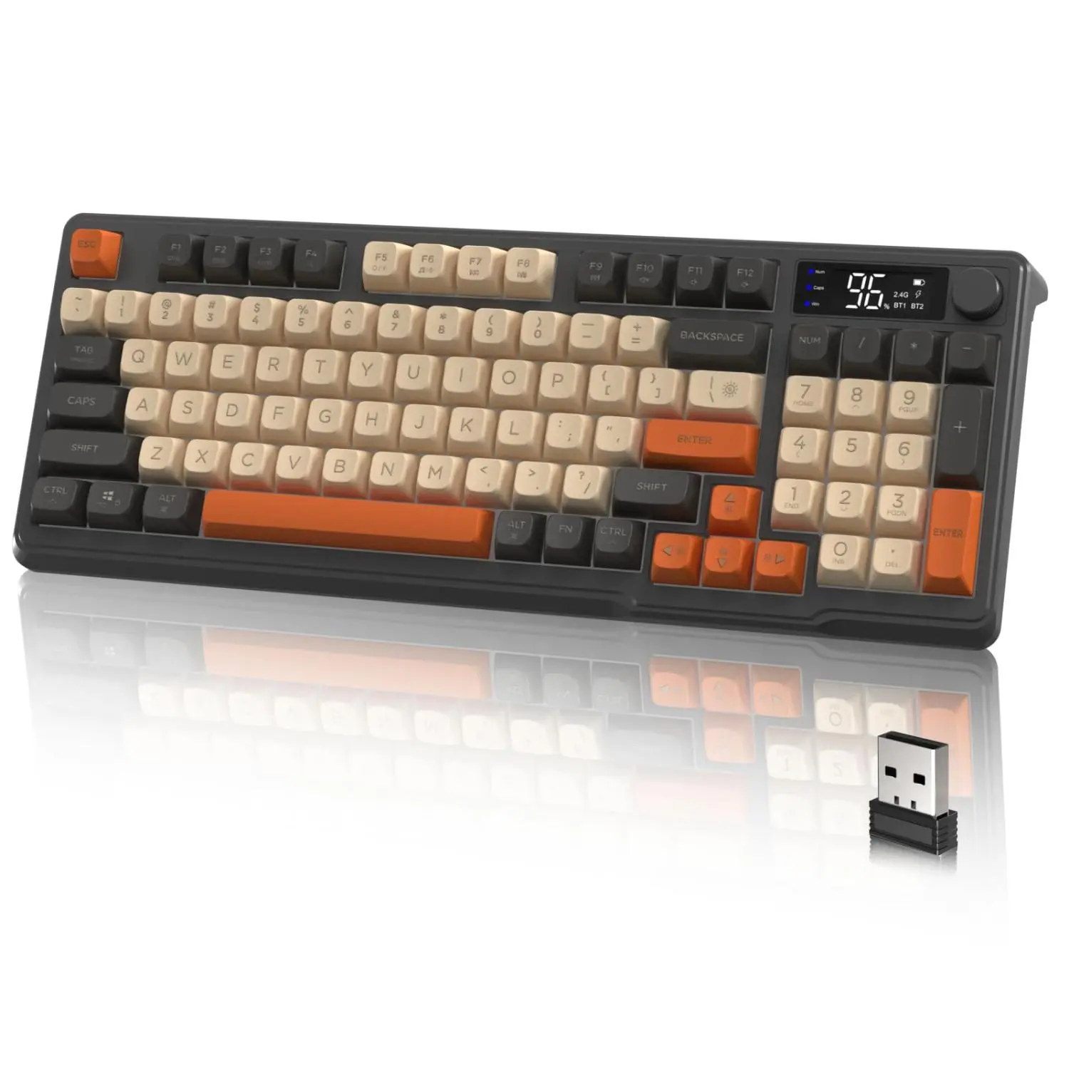 M96 Wireless Gaming Keyboard, 2.4G Dual Mode Wireless Lighted Mechanical Keyboard with Smart Display & PBT Keycaps, Rechargeable Keyboard for Gaming, Light Up Keyboard, Wireless Computer Keyboards, Gaming PC Accessories, Boyfriend Gift