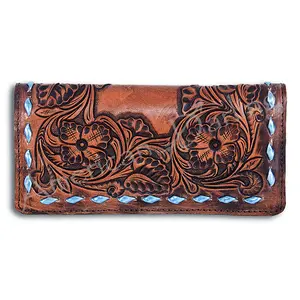 American Darling Western Wallet Bag Hand Tooled Floral Carved Buck Stitched Genuine Vegetable Tanned Leather Purse