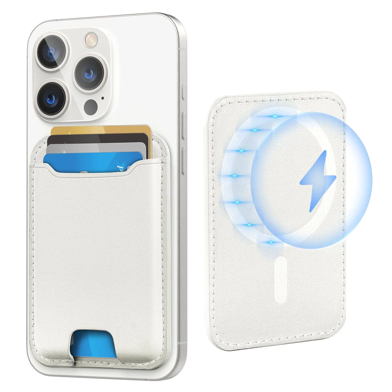 MagSafe Wallet Card Holder with Clip for iPhone 12/13/14/15/16 Series & 16 Pro, RFID Blocking, NFC Protection, Mobile Smartphone Accessory, 4-Card Capacity, Easy Installation, Portable Blue Adhesive Holder