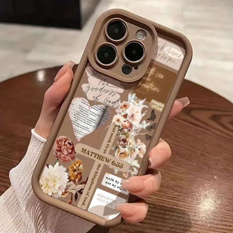 Religious Scripture Floral Collage Phone Case - Full Lens Protection Soft TPU Cover for iPhone 16/15/14/13/12/11/XS Max/XR Pro/Plus/Pro Max Shockproof Durable