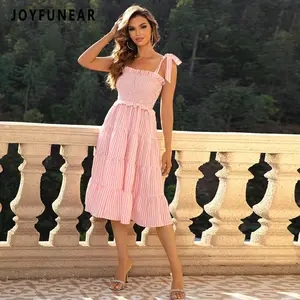 [US shipping]Joyfunear Women's striped camisole lace up dress