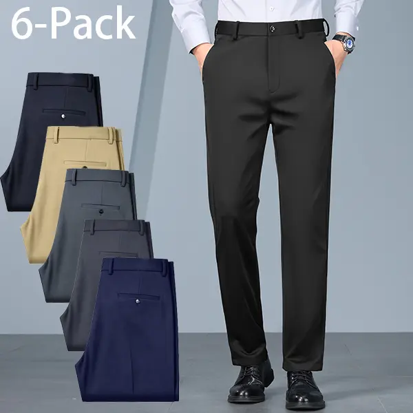Men’s solid-color straight-leg dress pants for spring/autumn, regular fit, slim cut, slightly stretchy, wrinkle-resistant—ideal for business travel, commuting, casual wear, and everyday use; classic long trousers. Menswear Basic Office
