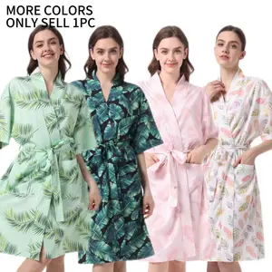 Summer Tropical Print Bathrobe with Hat and Belt, Lightweight Quick-Dry Soft, Sexy Fresh, Multiple Sizes Available