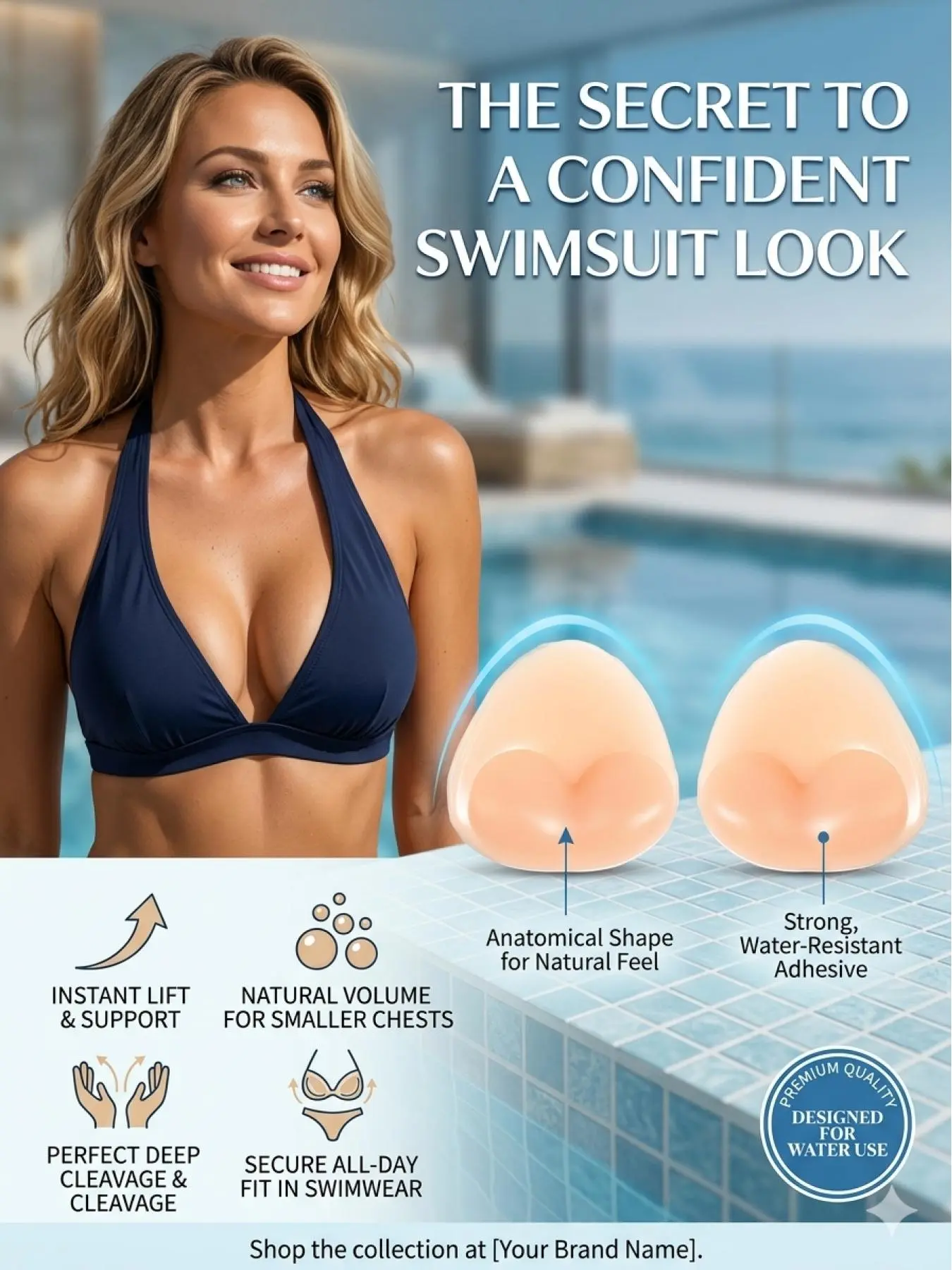 Women's Bra, invisible thick transparent silicone bikini breast pad, small breasts enlargement, large breasts convergence, prevention of outward expansion, Bra Padding