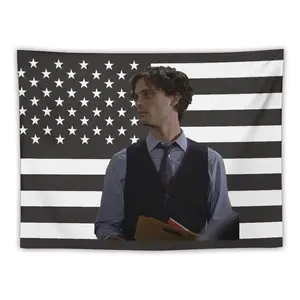 Spencer Reid American Flag Tapestry Wall Art - Black & White Striped Design with Stars, Horizontal Hanging Decor for Bedroom,Unique Gift Idea