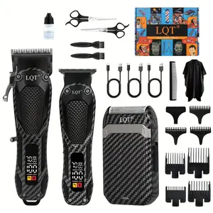 LQT 3-in-1 Professional Barber Kit: Cordless Hair Clipper, T-Blade Trimmer, Foil Shaver Set with Carbon Fiber Finish, LCD Display, 7000RPM - All-in-1 Men’s Grooming Kit for Home & Salon doublesided  Shaver